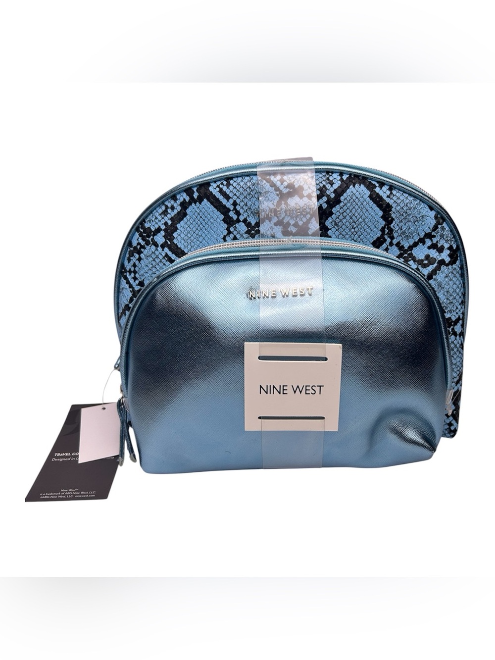 Nine West Travel Cosmetic Bag Set Blue Snakeskin Pattern